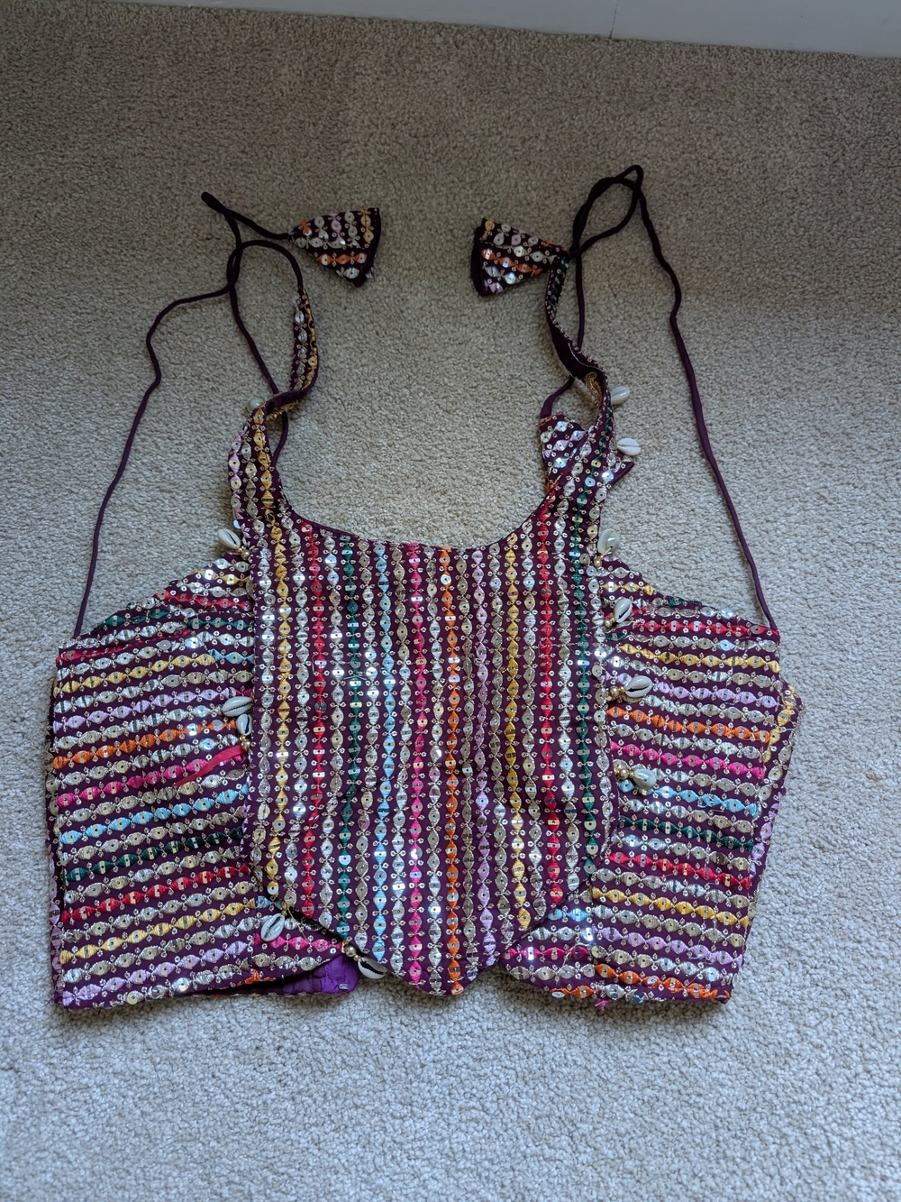 Hand-Embellished Multicolor Striped Saree Blouse Camisole